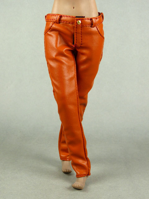 orange faux leather pants